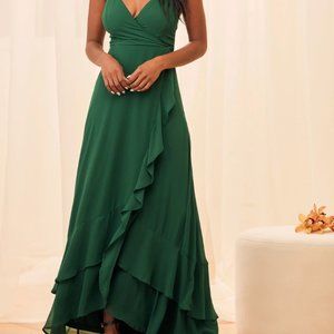 NWT Lulu's In Love Forever Emerald Green Lace-Up High-Low Maxi Dress XL